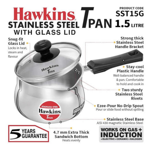 Hawkins Stainless Steel Tpan 1.5L with Glass lid - Image 4